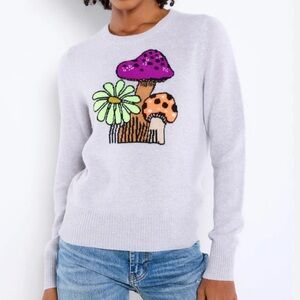 Lisa Todd Gray Sweater with Colorful Mushroom Design